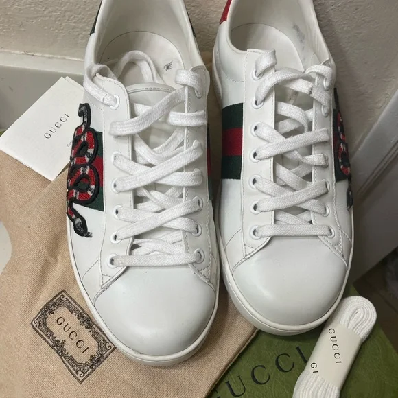 Gucci Ace Embroidered Snake Sneakers Man Italian Size 8 1/2 - Picture 8 of 9